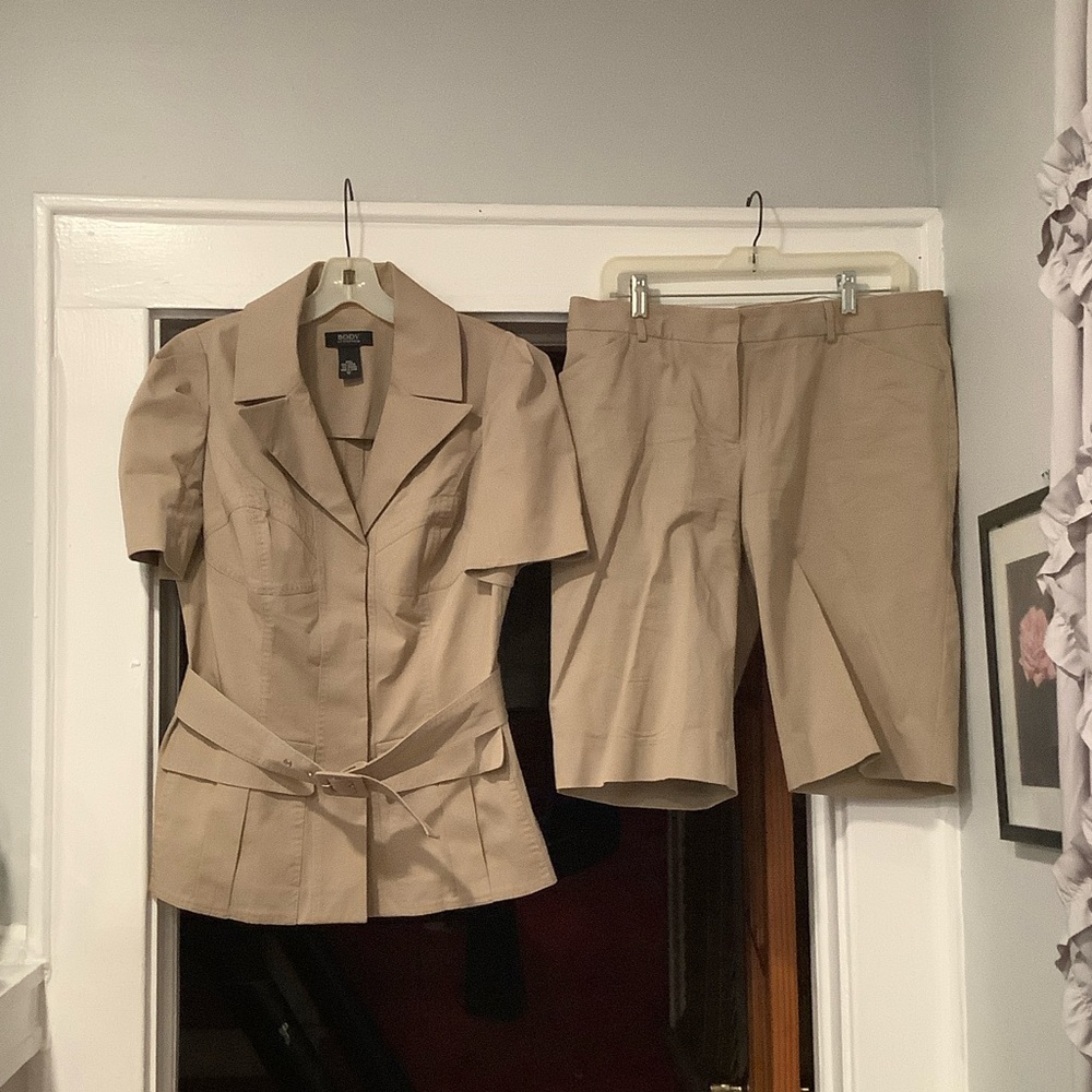 Tan Short Sleeve Blazer and Shorts Set